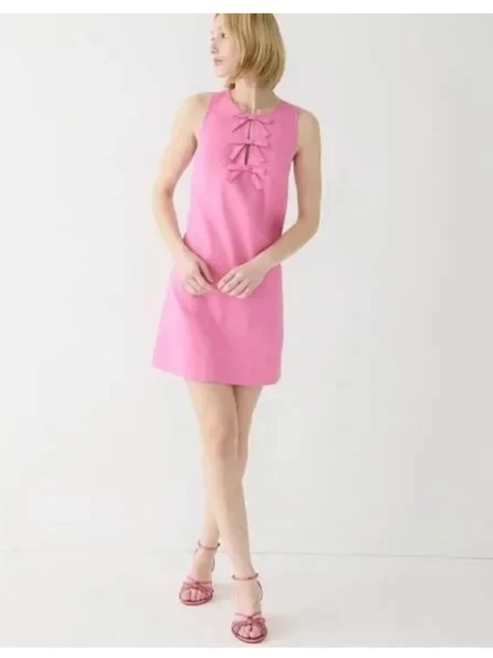 NWT J. Crew Pink Linen Bow Front Shift Dress, BR206, Size Small